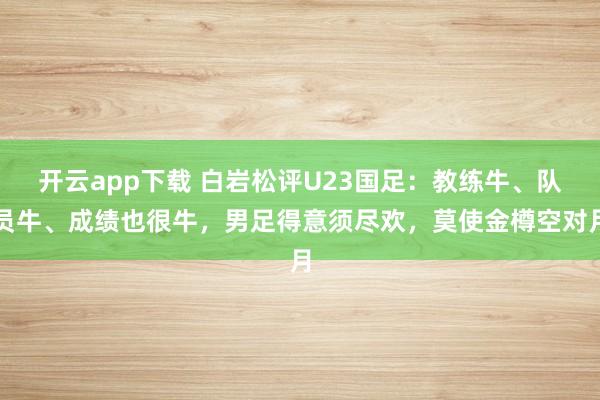 开云app下载 白岩松评U23国足：教练牛、队员牛、成绩也很牛，男足得意须尽欢，莫使金樽空对月
