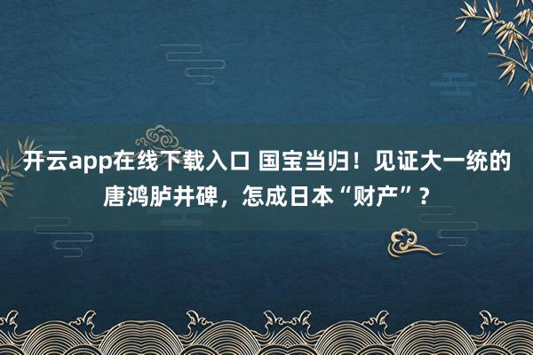开云app在线下载入口 国宝当归！见证大一统的唐鸿胪井碑，怎成日本“财产”？