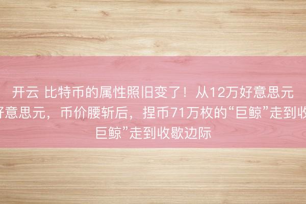 开云 比特币的属性照旧变了！从12万好意思元到6万好意思元，币价腰斩后，捏币71万枚的“巨鲸”走到收歇边际